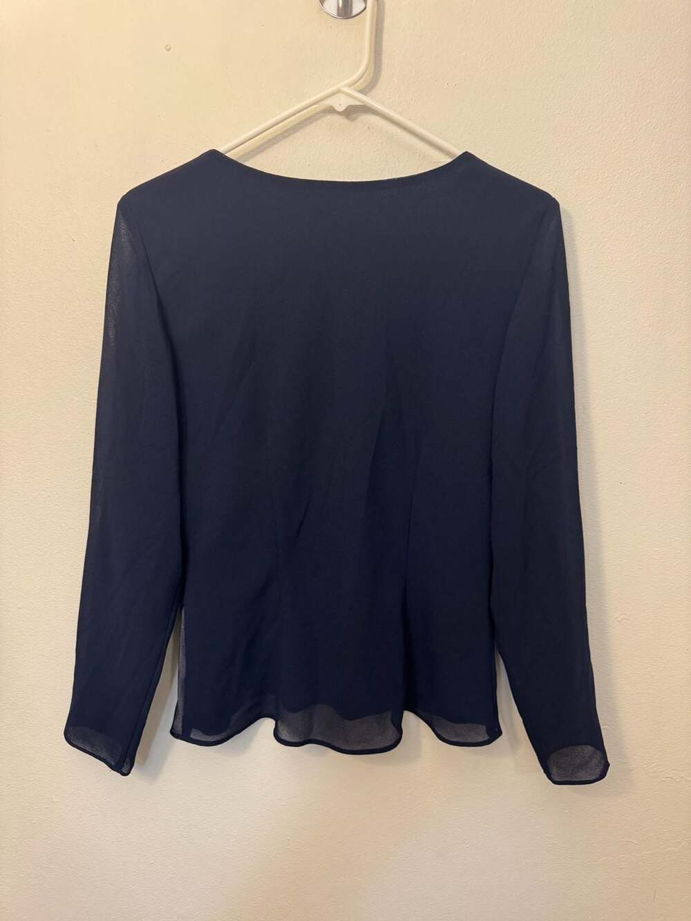 Studio I Vintage Navy Blue Beaded and Sequined V-Neck Chiffon Blouse - Picture 2 of 5
